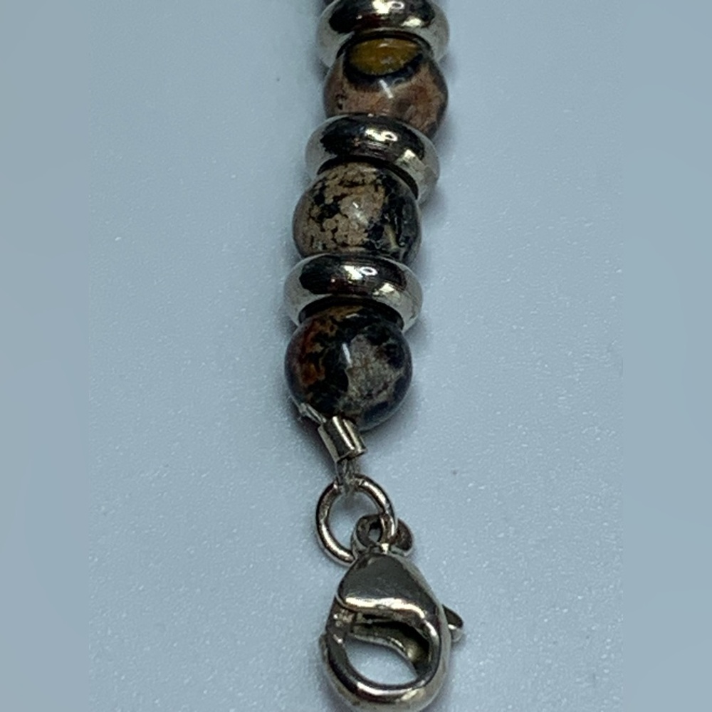 Vintage Sterling Silver & Leopard Jasper 6MM Beaded Bracelet 7-1/2” Long - Picture 13 of 16